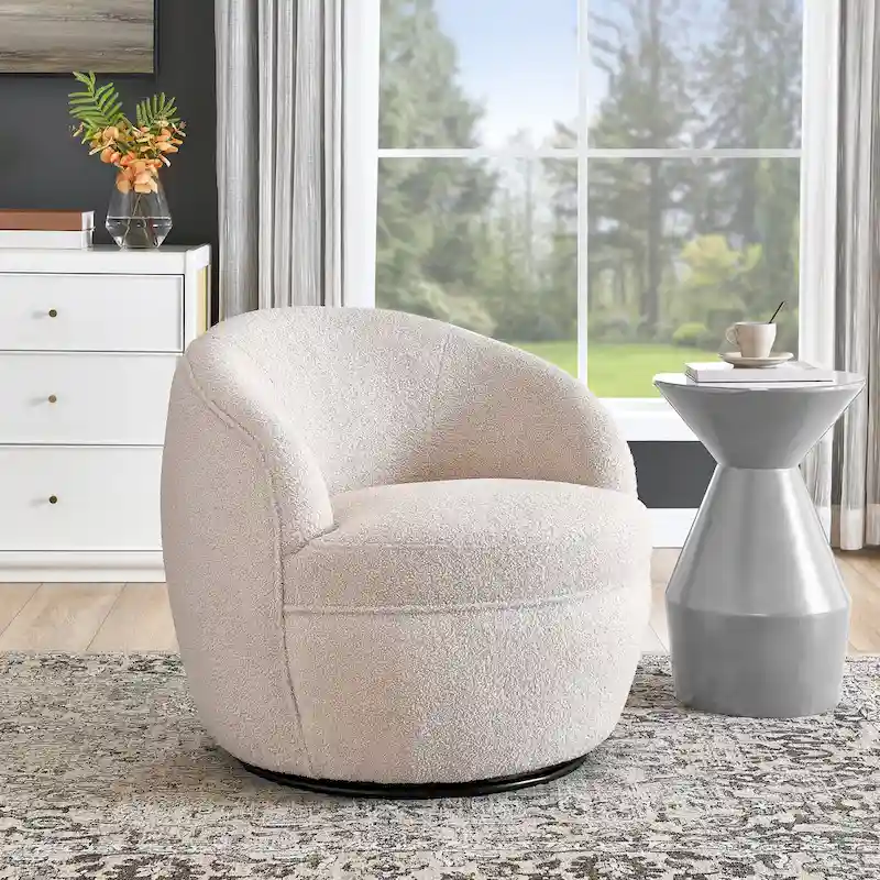 Roundhill Furniture Galleria 360 Swivel Teddy Sherpa Fabric Barrel Chair