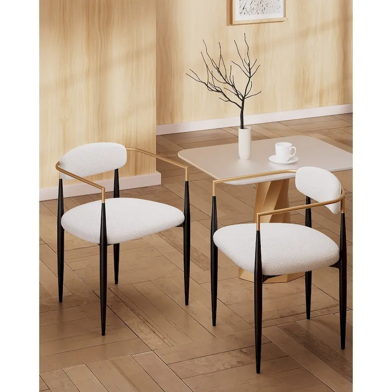 Morden Fort Modern Boucle Dining Chairs Velvet Armchair Set of 2