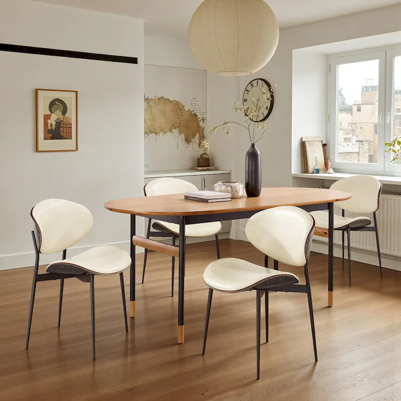 Set of 4 Mid-century Wood and Faux Leather Dining Chairs