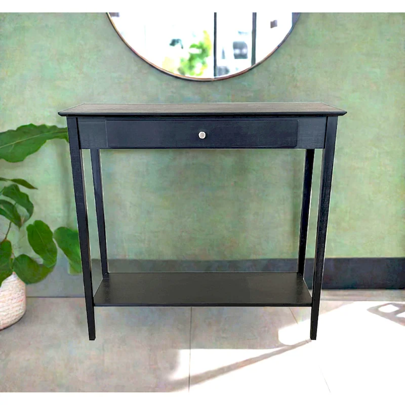 Solid Bamboo 2-Tier Console Table with Drawer