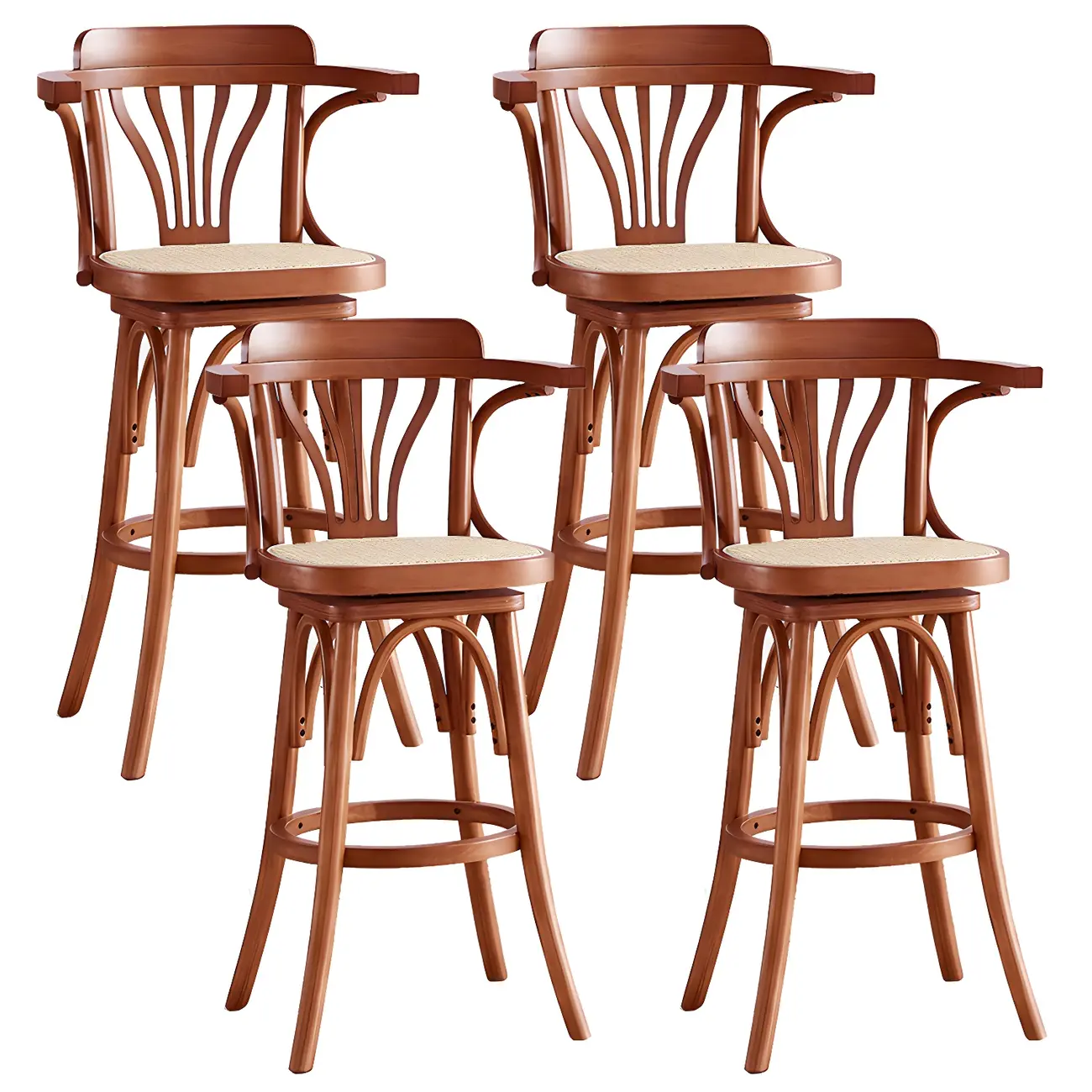 Timeless Square Rattan Wood Low Back Bar Stool in Brown/ Black