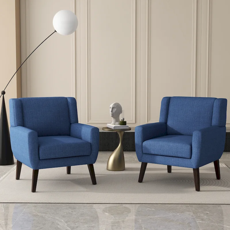 Linen Upholstered Accent Chair Wingback Armchair Set of 2