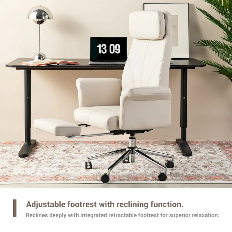 Glitzhome 49H Modern Adjustable Swivel High Back Ergonomic Office Chair with Armrest and Extendable Footrest