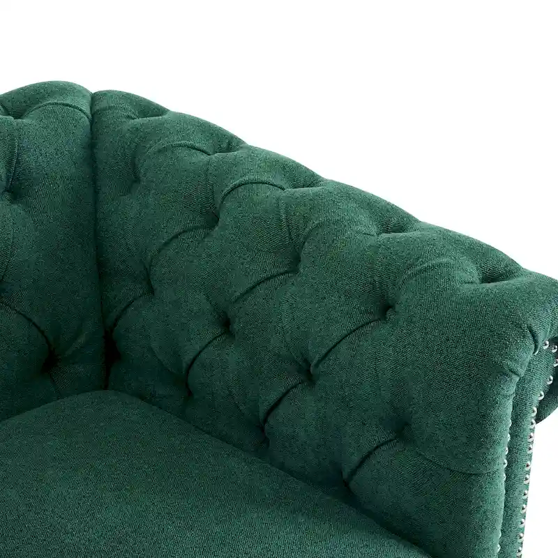 Tufted Swivel Club Chair, Dark Green / Cognac, Single Seat