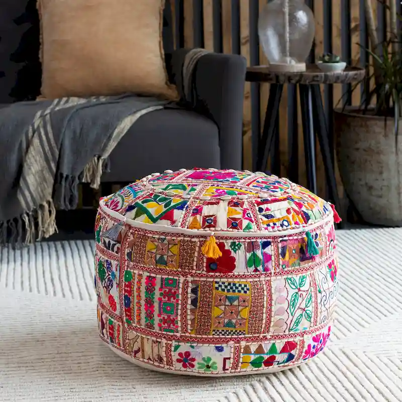 Geometric Acle Round Cotton 22-inch Pouf