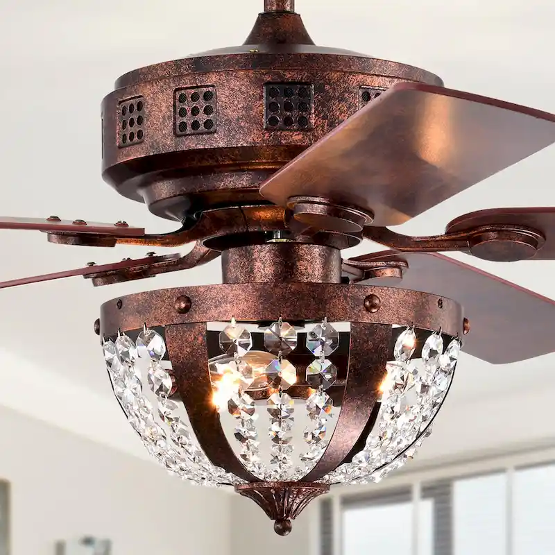 Chandler 52 Inch Antique Copper Finish Crystal Ceiling Fan with Remote