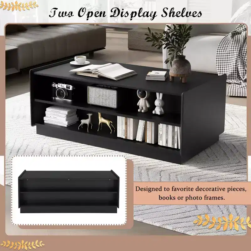 47.2 Modern Rectangle Coffee Table with 4 Drawers, 2 Display Shelves and Tempered Glass Top - Panipeachy