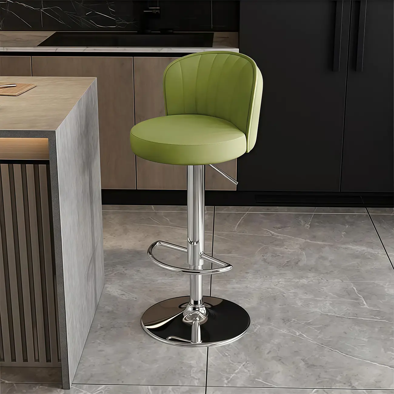Modern Leather Adjustable Swivel Bar Stools with Back