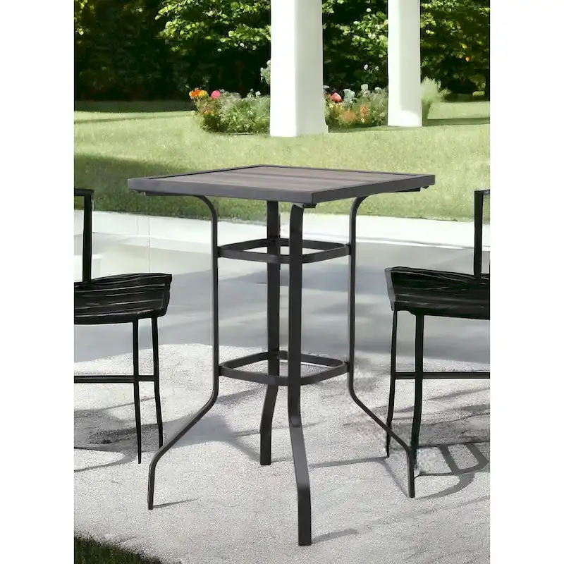 HomeRoots 25  Brown and Black Square Metal Outdoor Bistro Table