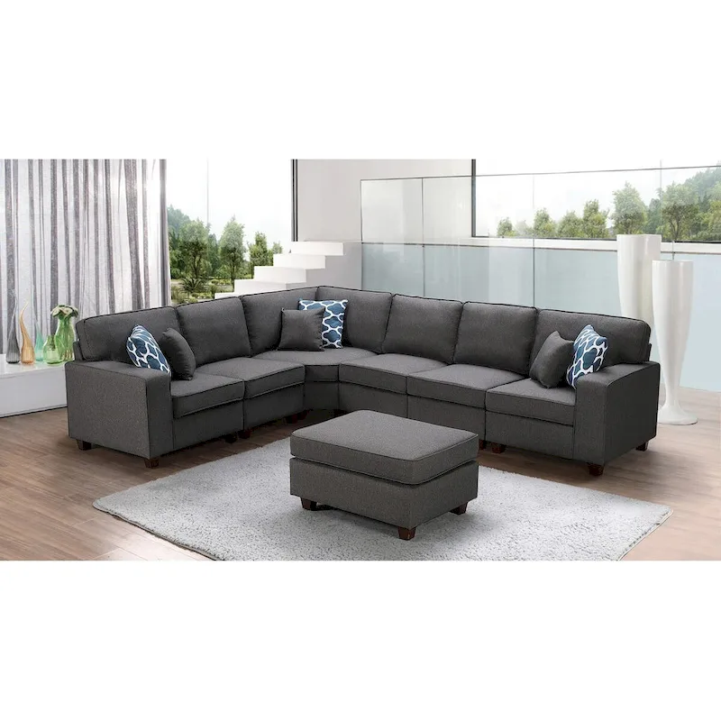 7 Piece Modular L-Shape Sectional Sofa with Ottoman