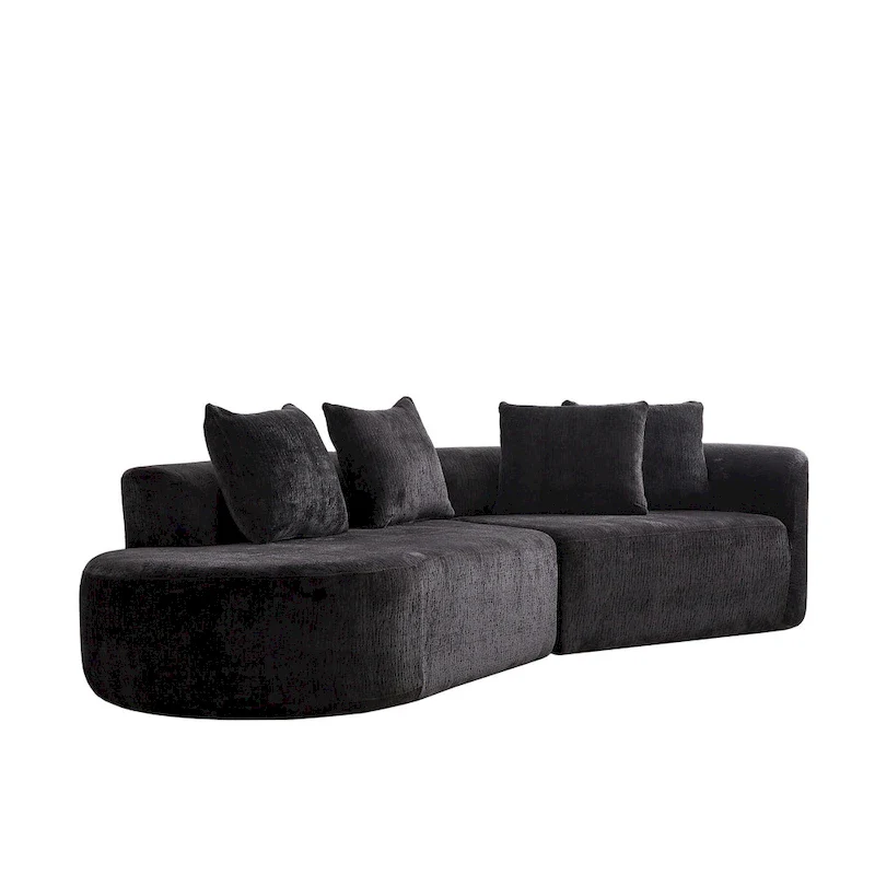 114 Chenille Cloud Sectional Sofa with Extra Deep Seating, and 4 Throw Pillows & No-Assembly Design