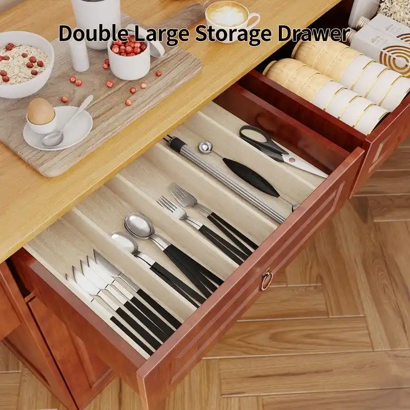 Kitchen Island Cart with Solid Wood Top and Locking Wheels