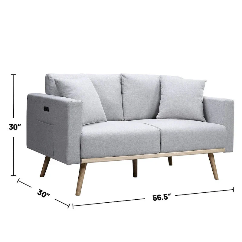 Linen Upholstered Loveseat with 2 Pillows