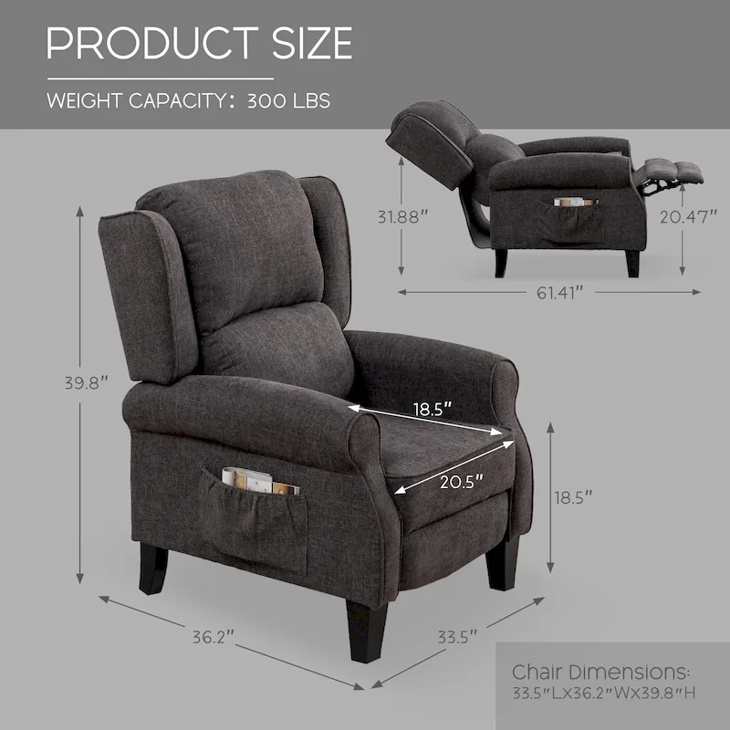 HOMYKA Polyested Upholstered Pushback Recliner Accent Chair Wingback Armchair