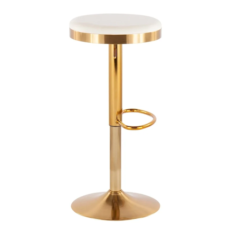 Gold Steel Barstool with Upholstered Seat - Set of 2 - Adjustable Height 23-31.75H