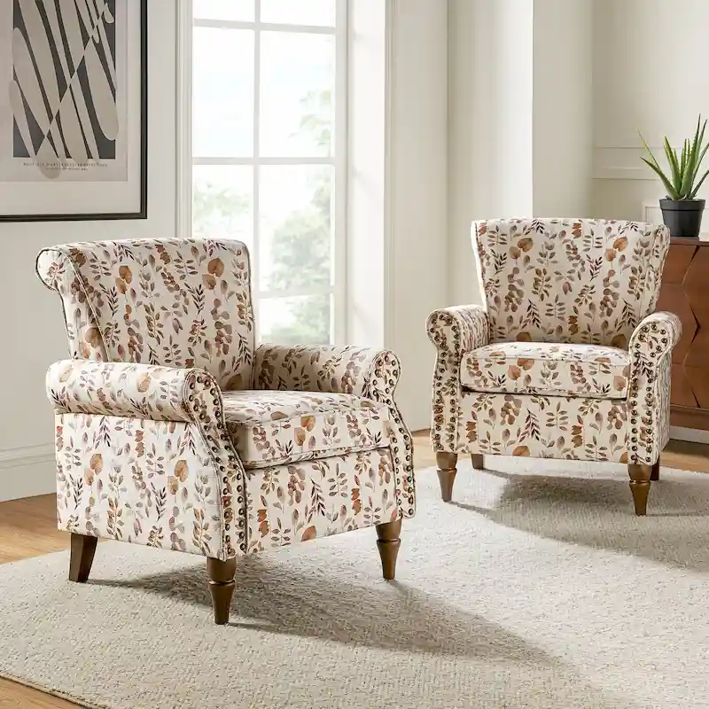 Nyctelius Traditional Polyester Accent Arm Chair with Pattern and Nailhead Trim Set of 2 by HULALA HOME
