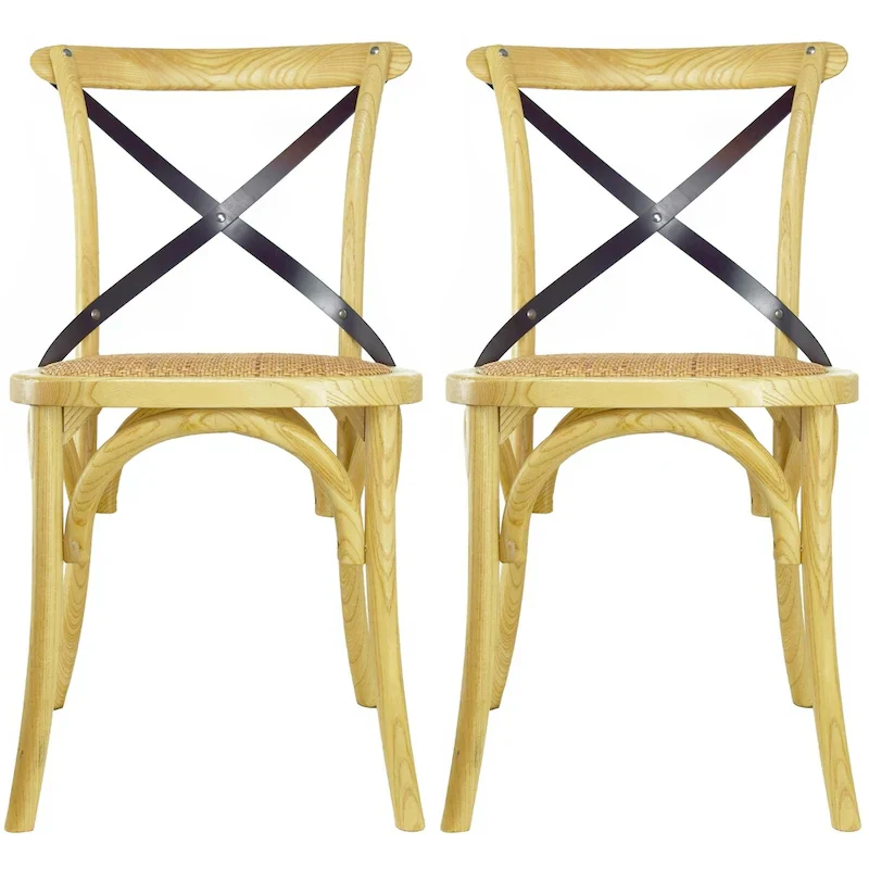 Set of 2 Wood Antique Farmhouse Cross Back Dining Chairs Rattan With X Back Dark Bedroom Restaurants Hotel