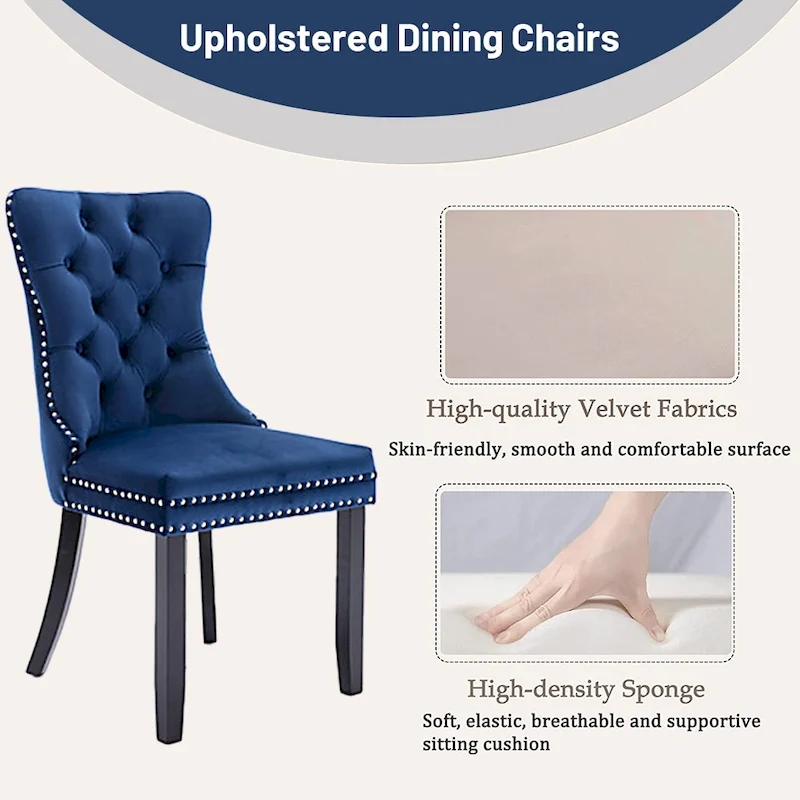 Set of 2 Velvet Dining Chairs,Tufted Solid Wood Armless Chairs Accent Chair with Nailhead Trim and Back Ring Pull - N/A