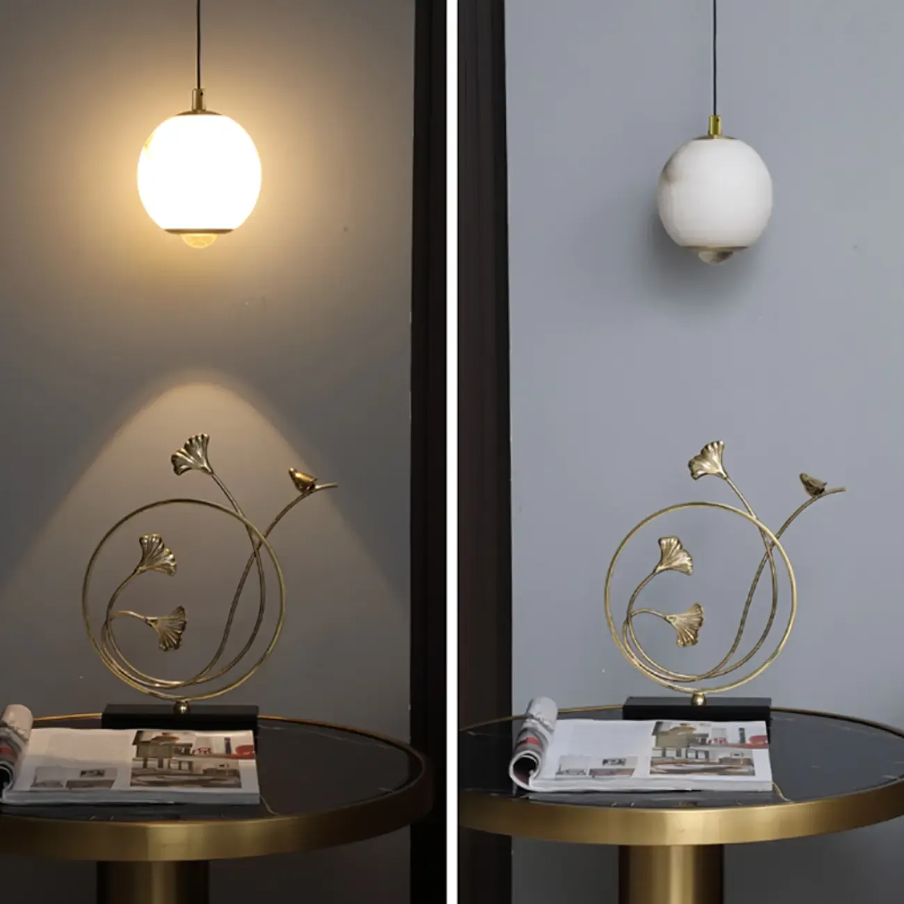 Modern Gold Globe Alabaster Kitchen Pendant Lighting