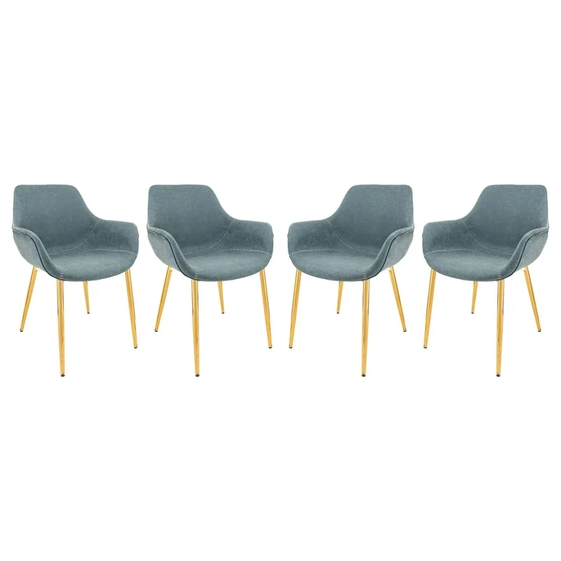Markley Modern Leather Dining Armchair Set of 4 With Gold Metal Legs Accent Side Chair