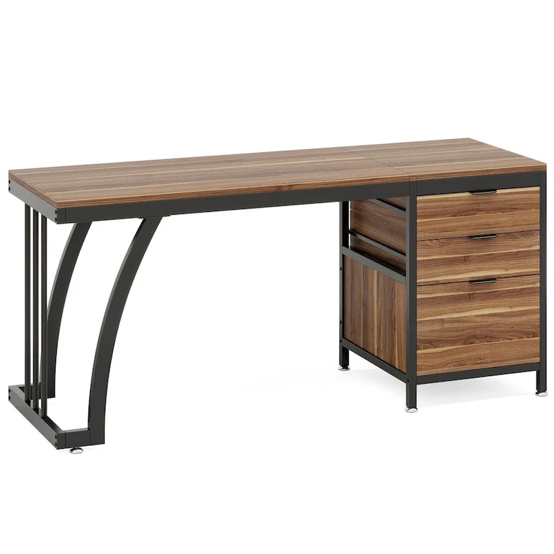 59-inch Wood/ Metal Computer Desk Writing Table with 3 Reversible Drawers