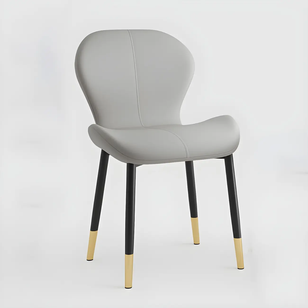 Art Deco Curved Back Leather Dining Chair Solid Back