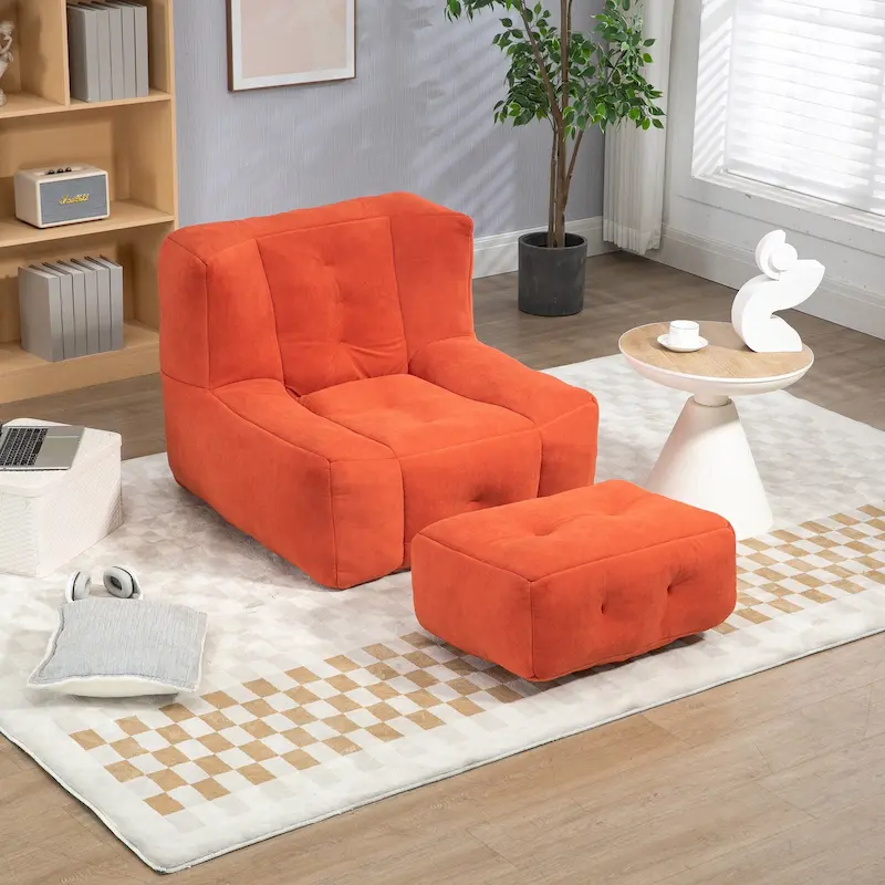 Super soft lazy sofa chair with memory foam and ottoman