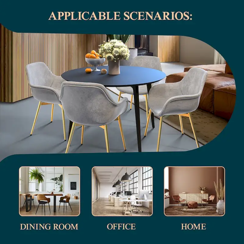 LeisureMod Dining Arm Chair w/ Gold Metal Legs Set of 2 - Light Brown - 24.5Dx25.2Wx33H