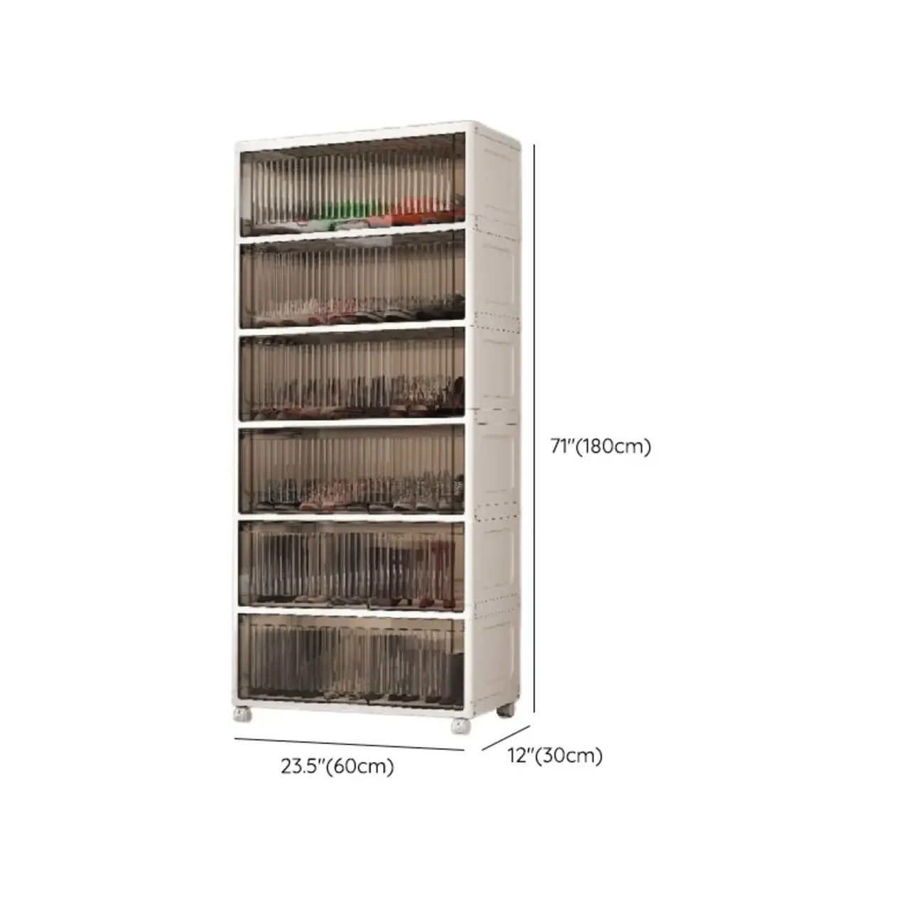 Hallway White Plastic Drop-Front Shoe Cabinet with Casters
