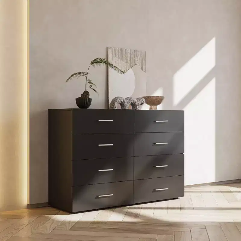 Karl Home 8-Drawer Black Particle Board 47.24in. W Chest of Drawer