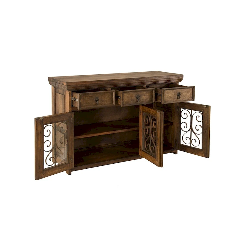 Handmade Solid Reclaimed Barn Wood & Wrought Iron Hardware Buffet & Sideboard 54 Width