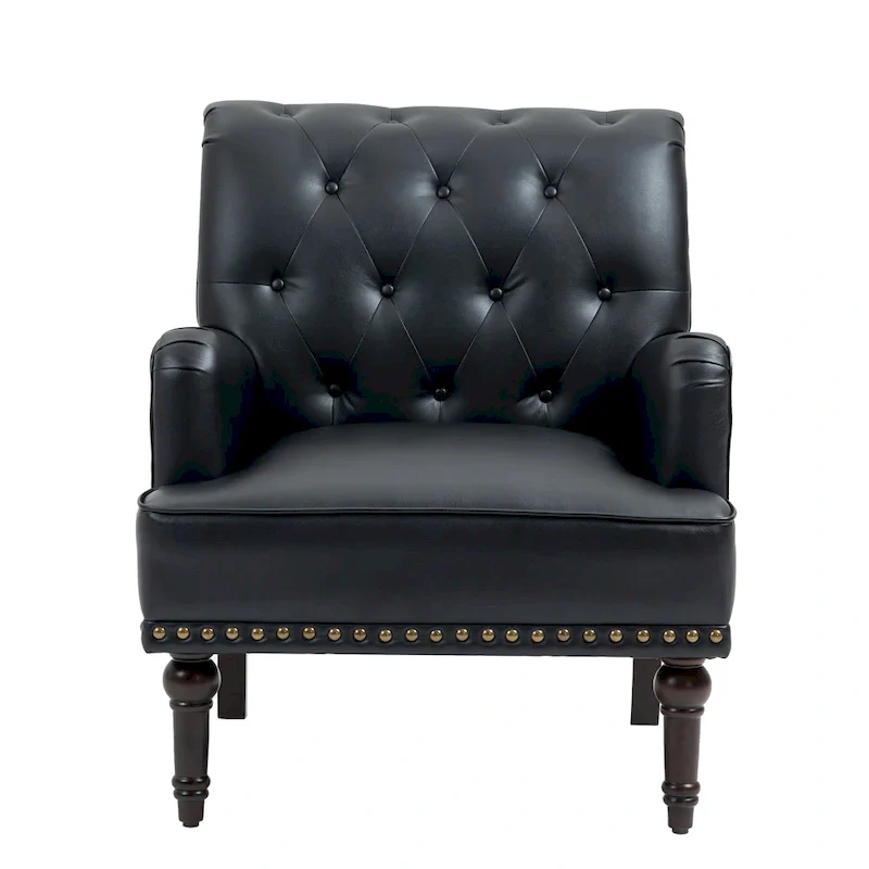 Button-Tufted PU Leather Accent Chair, Black/Brown/Beige, Nailhead Trim, Seats 1