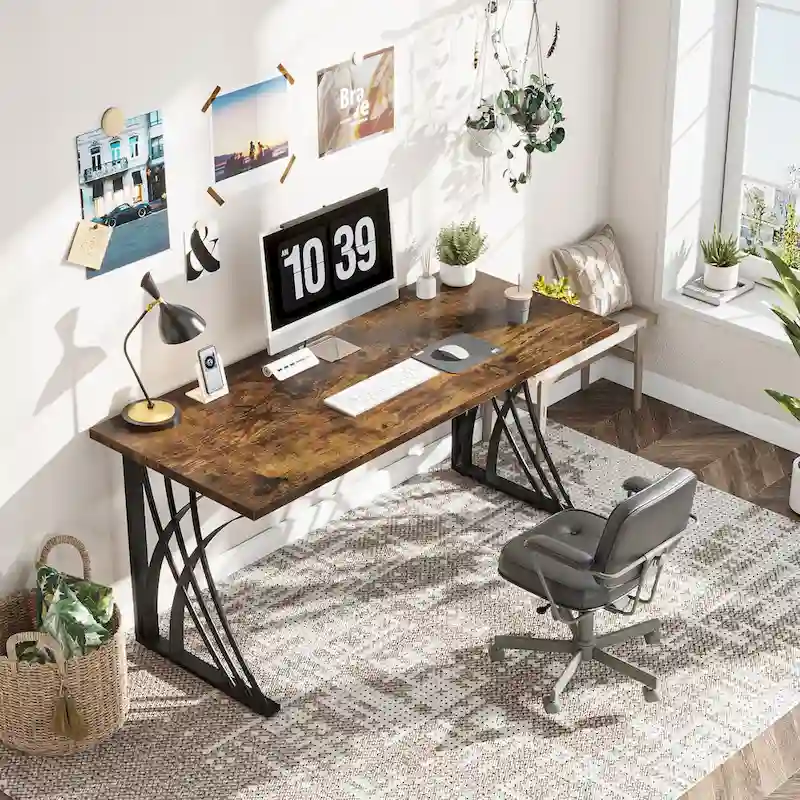 Modern Gold/White Computer Desk, 55 inch Dining Table with Gold Legs, Vanity Table, Conference Table