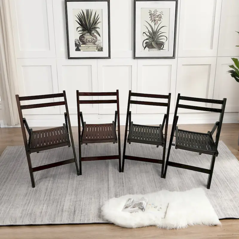 Wood Slatted Folding Chair ,Set of 4