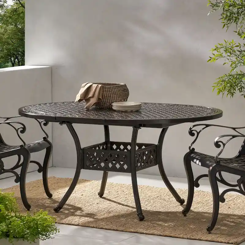 Outdoor Expandable Aluminum Dining Table for 4-6 People,Hammered Bronze Finish for Dining Room,Kitchen