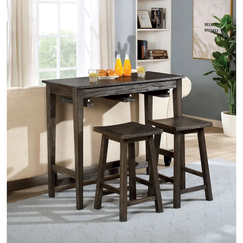 Flaros Transitional Solid Wood 3-Piece Bar Table Set
