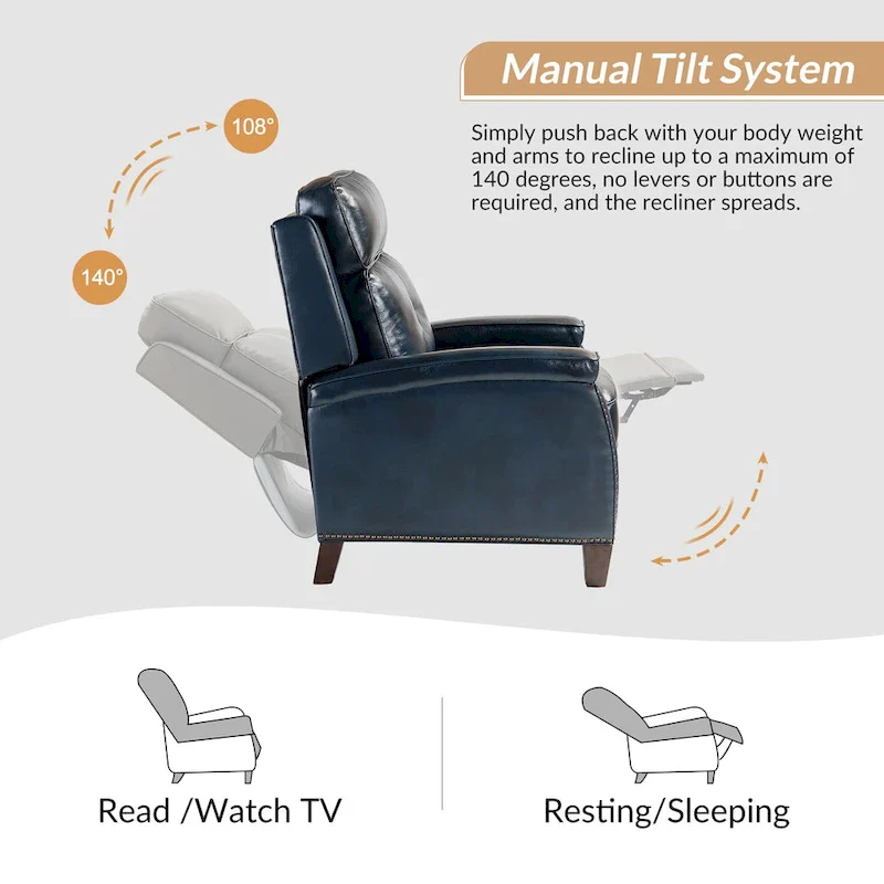 Gaspar Mid-Century  Pushback Recliner with Nailhead Trim by