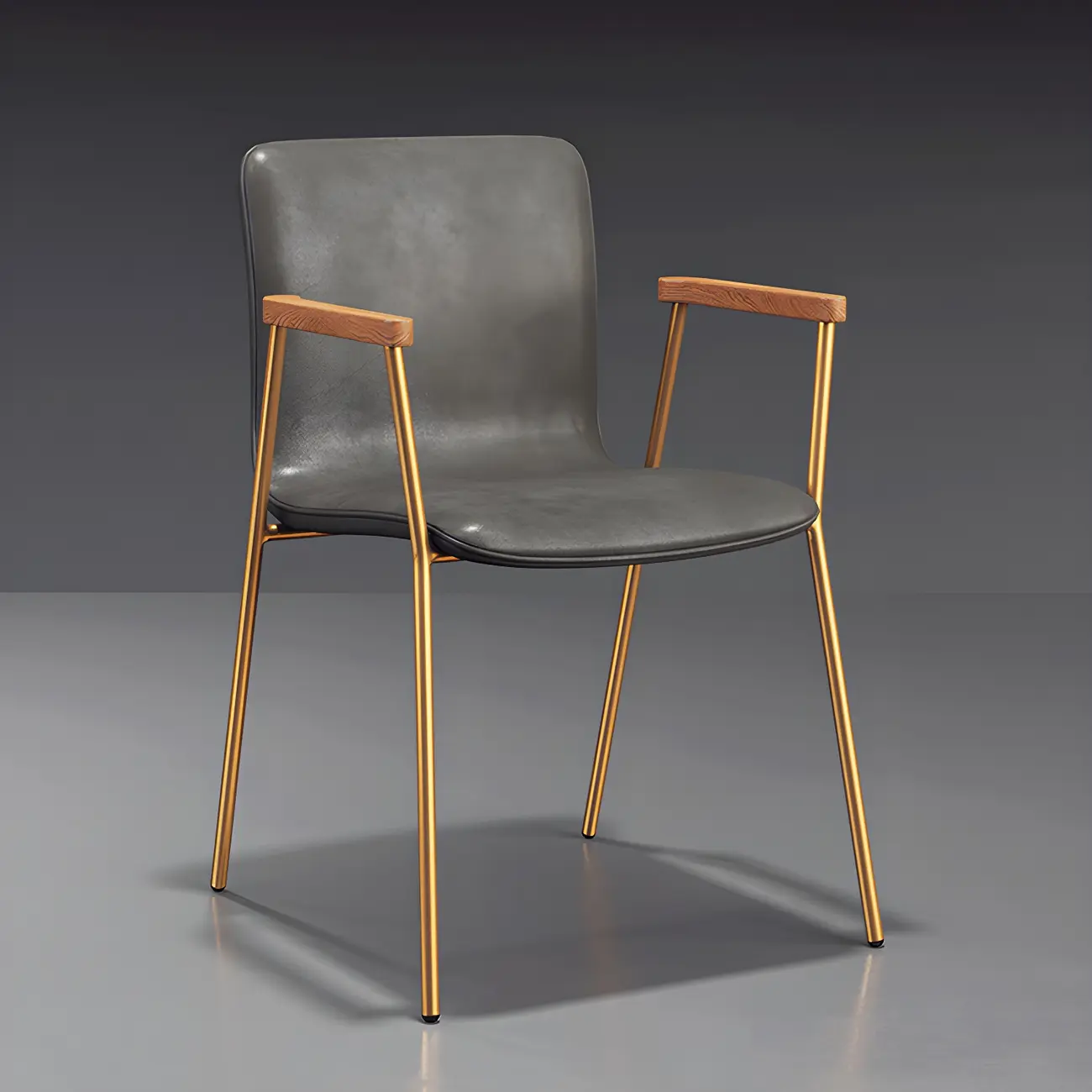 Leather Metal Legs Armrest Backrest Dining Chair