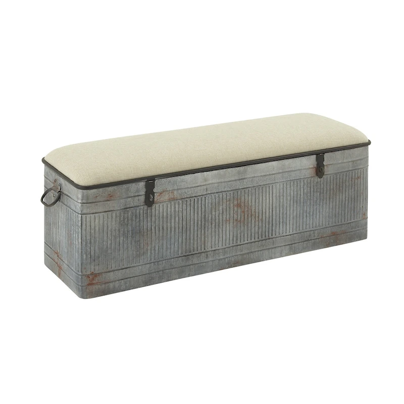 18-inch Grey Metal Fabric Bench