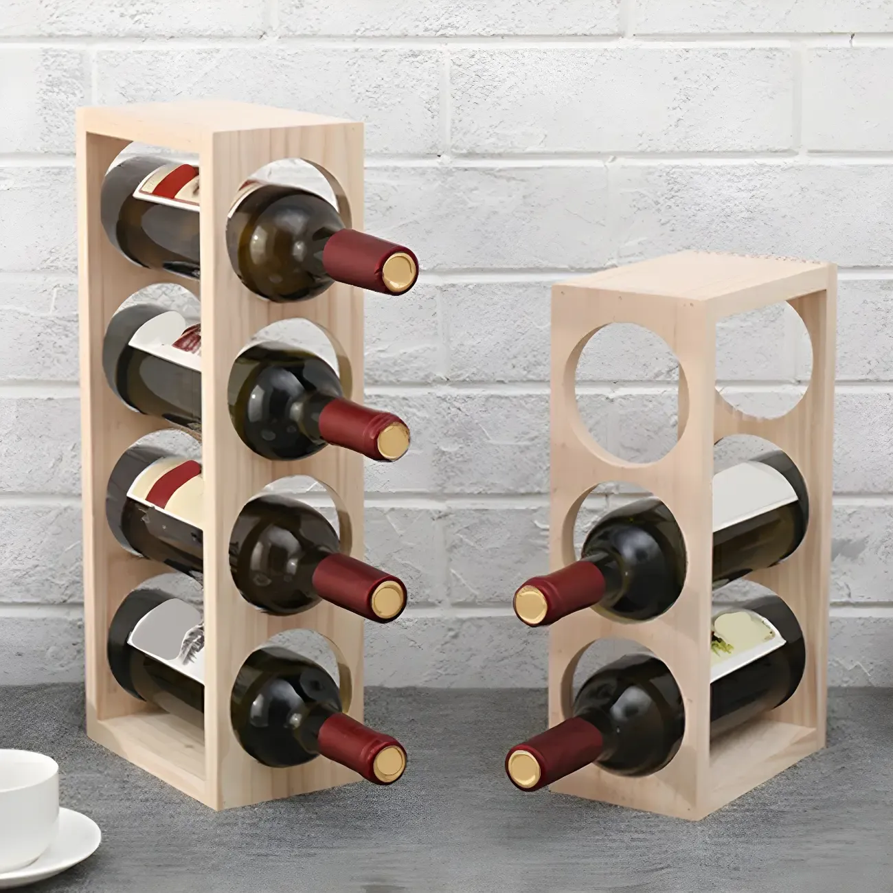 Natural Wooden Stackable Wine Rack Tabletop Wine Holder