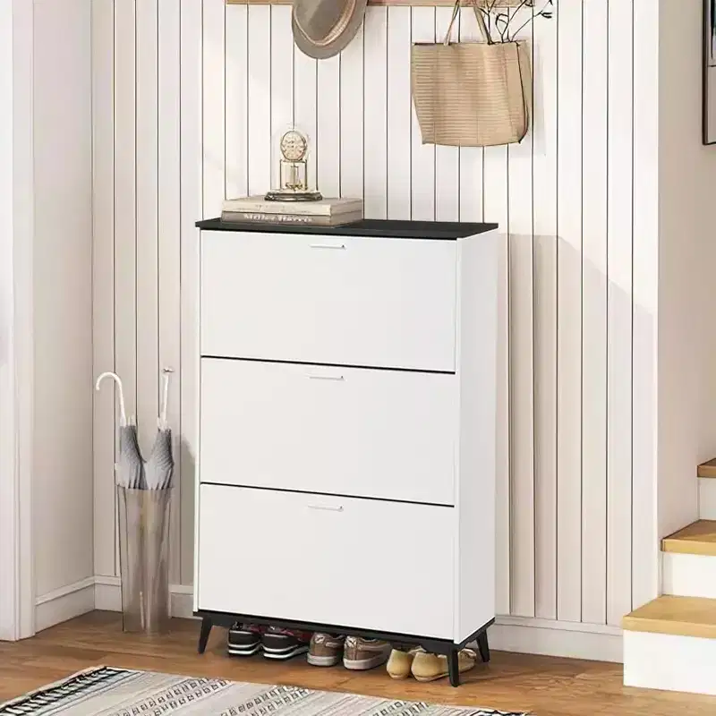 Tall Shoe Cabinet with 3 Flip Drawers, Slim Shoe Storage Organizer for 18 Pairs for Entryway, Hallway, Closet