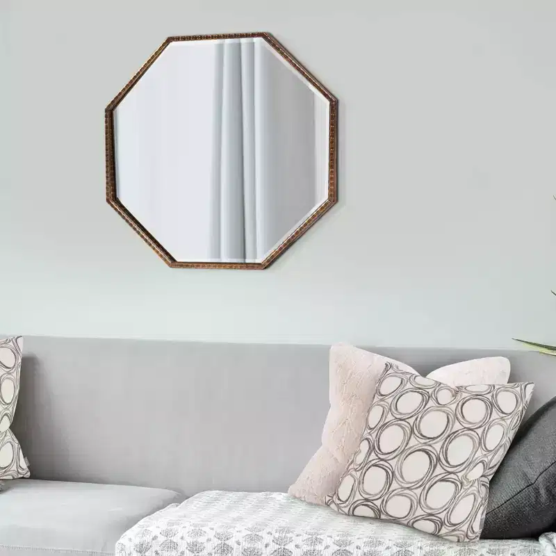 Howard Elliott 28"x28" Bastian Octagon Wall and Accent Mirror: Antique Gold, Iron Frame, Ready to Hang