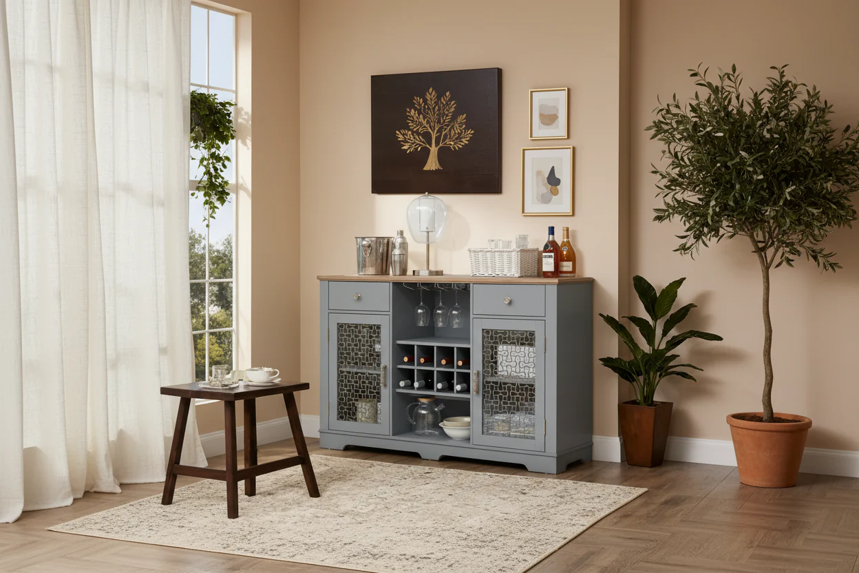 Modern Farmhouse Buffet Cabinet,Sideboard with Drawers and Glass Door