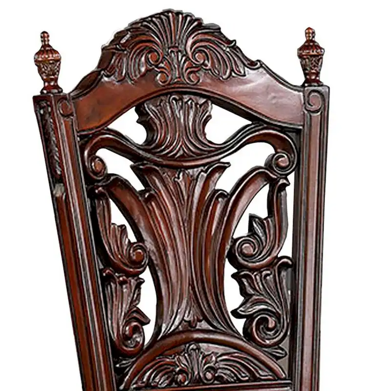 Iga 22 Inch Carved Dining Chair, Set of 2, Faux Leather Seat, Nailhead Trim