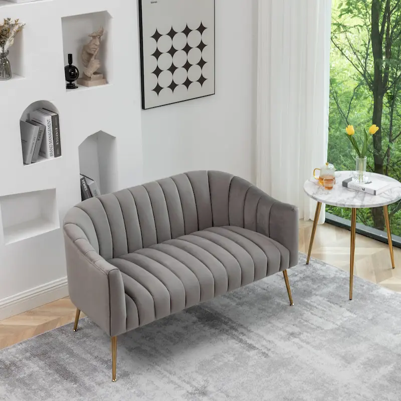 SEYNAR Modern Glam Comfy 50 Metal Legs Curved Sofa 2 Seaters Loveseat with Tufted Back