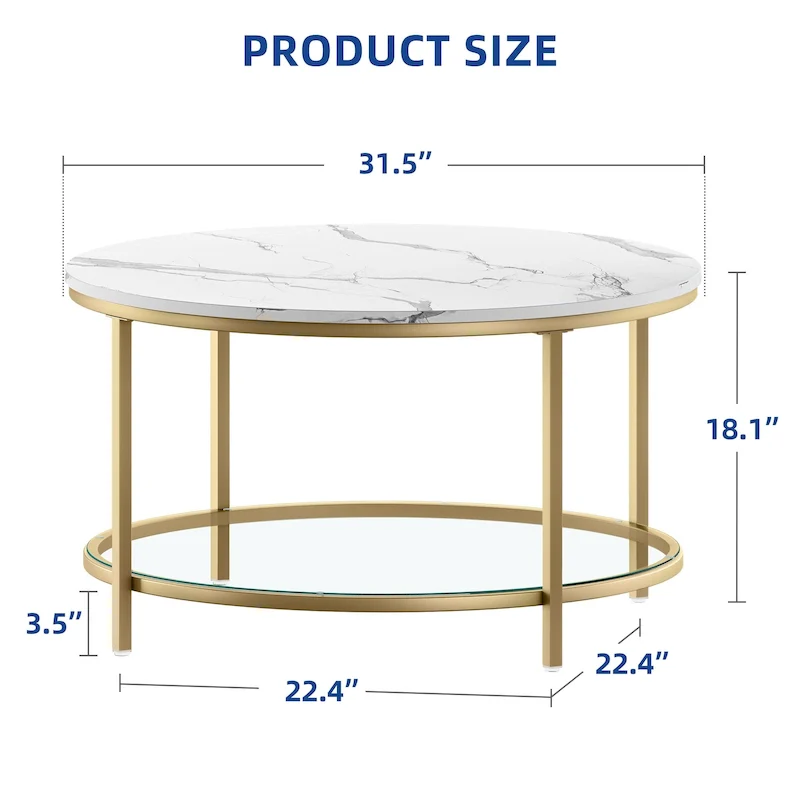 Industrial 2-Tier Round Coffee Table with Shelf