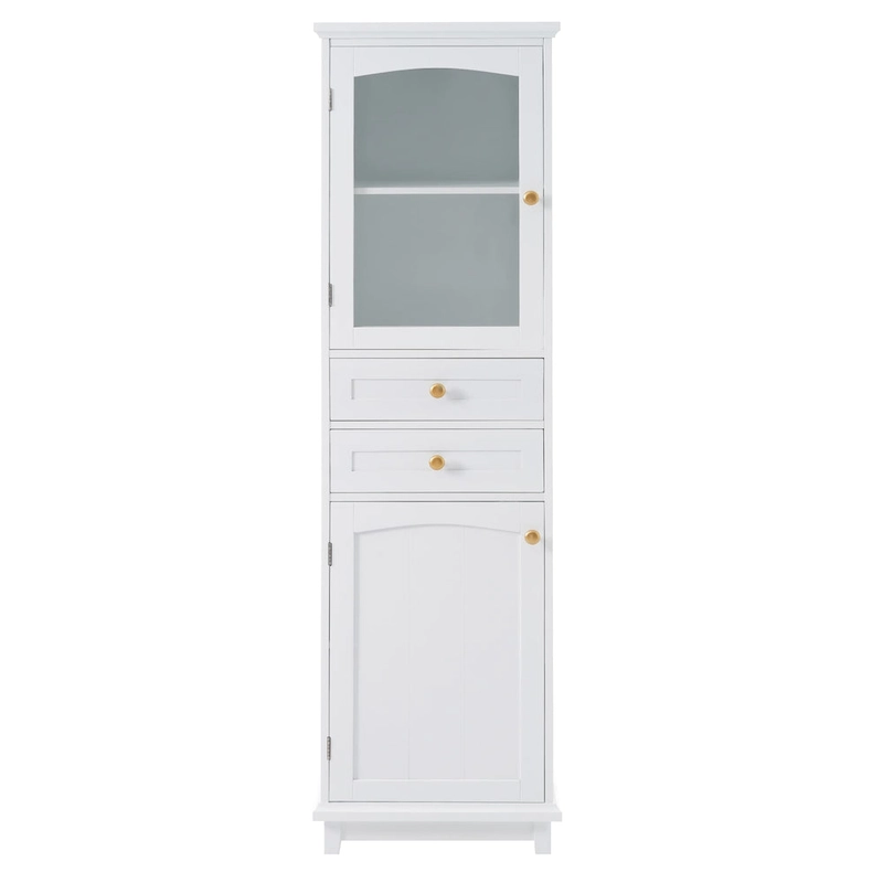 Tall Bathroom Storage Cabinet with Glass Doors Free Standing Cabinet with Two Drawers