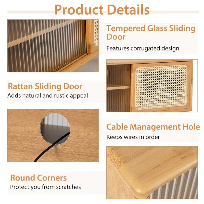 Modern TV Stand Entertainment Center Media Console with Rattan
