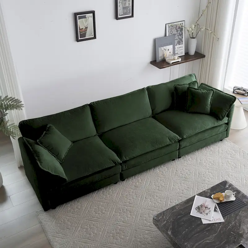 6-Seater U-Shape Sectional Sofa with 3 Ottomans and Pillows