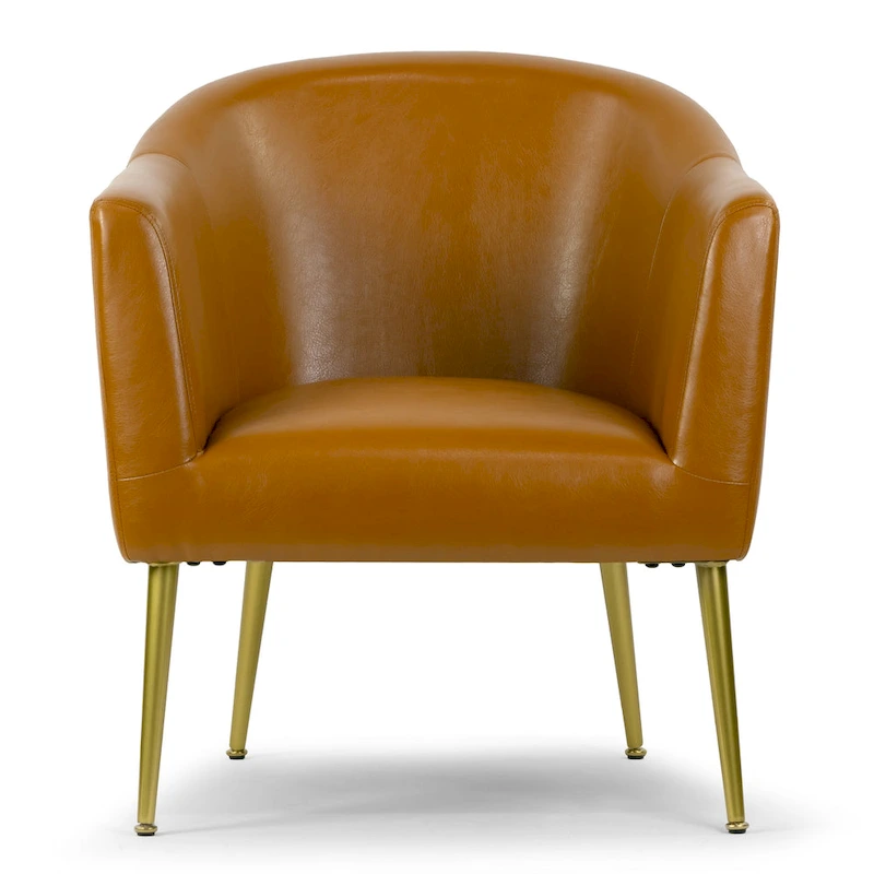 Avi Cappuccino Faux Leather Accent Chair with Golden Legs